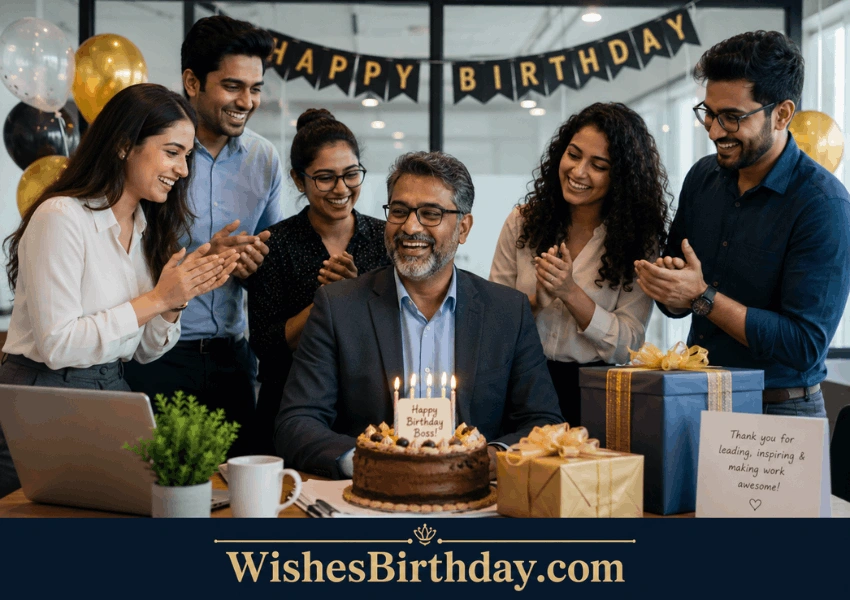 team members celebrating their boss’s birthday