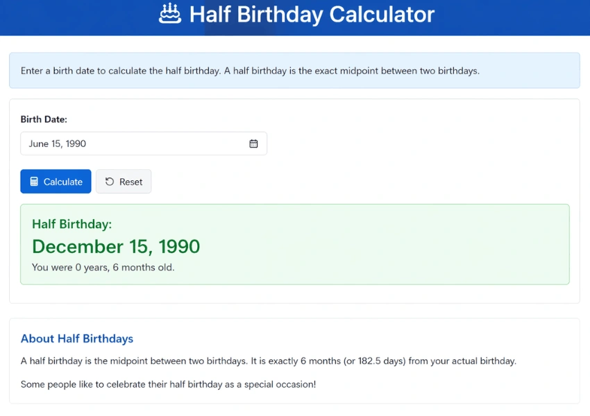 half birthday calculator